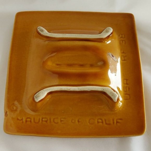 Vintage Mid Century Glazed Pottery Maurice Of California-USA-RF38 ashtray 6"x6" - Picture 2 of 5